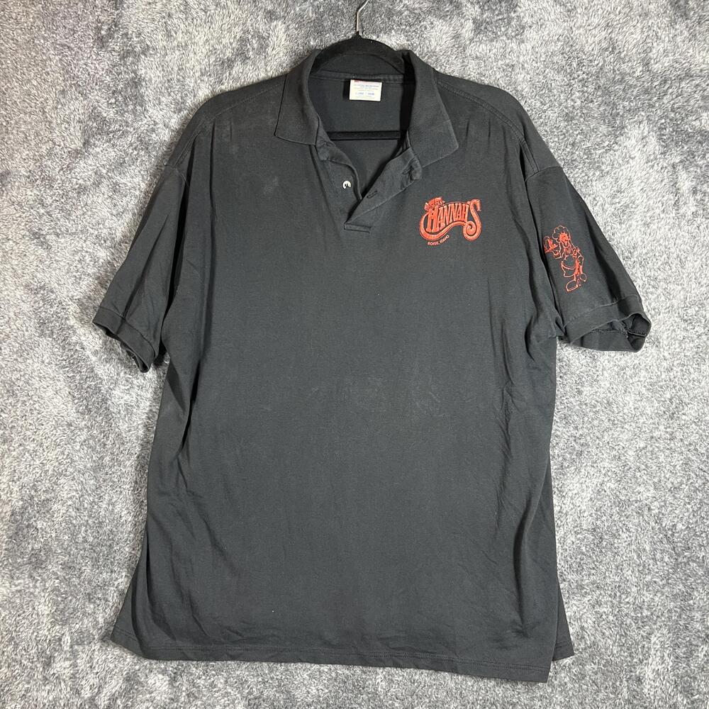 Hanes Activewear Polo Shirt Mens XL Black Graphic Print Cotton Polyester